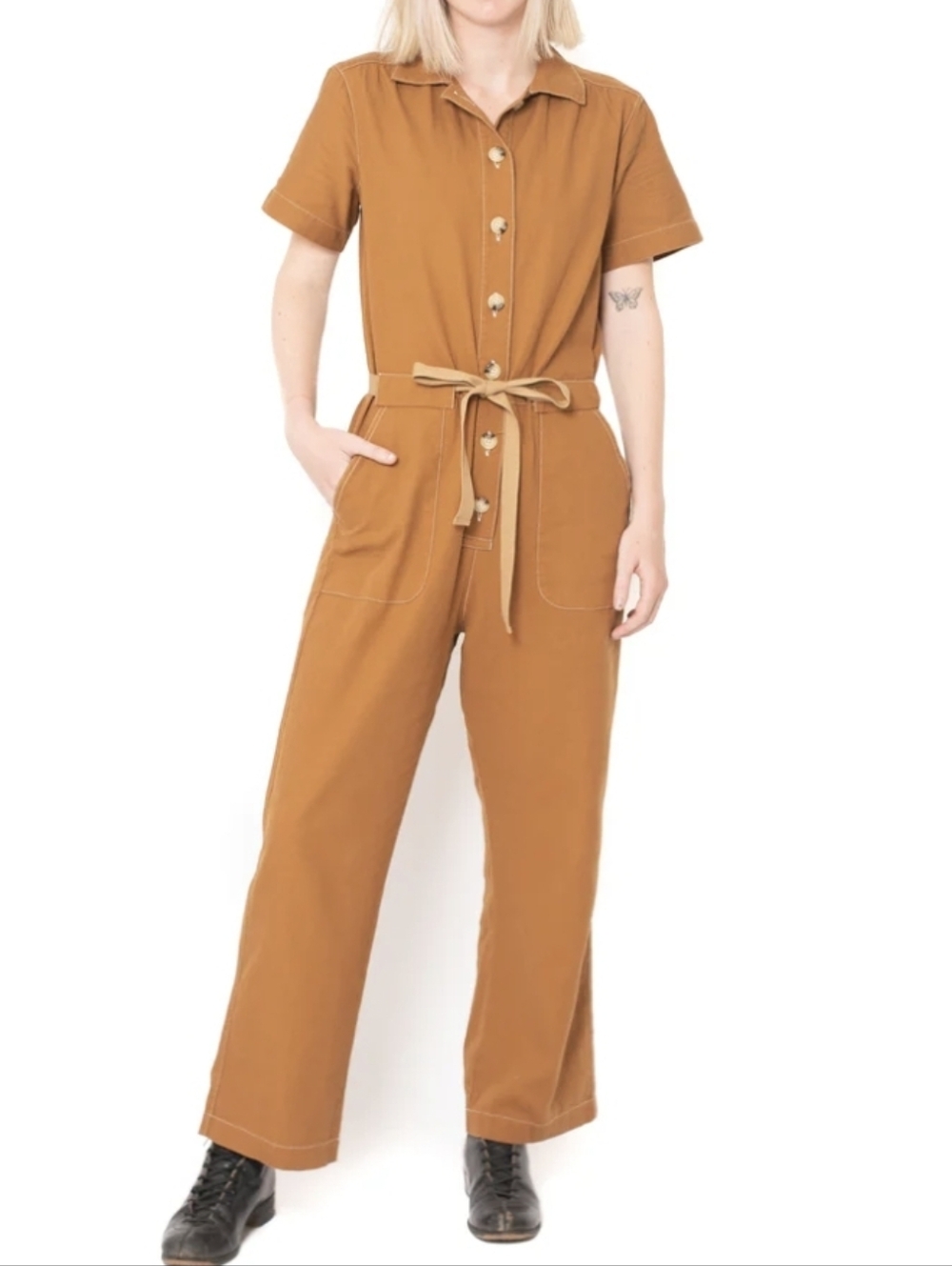 Utility Canvas Short Sleeve‎ Boiler Suit Caramel Cotton